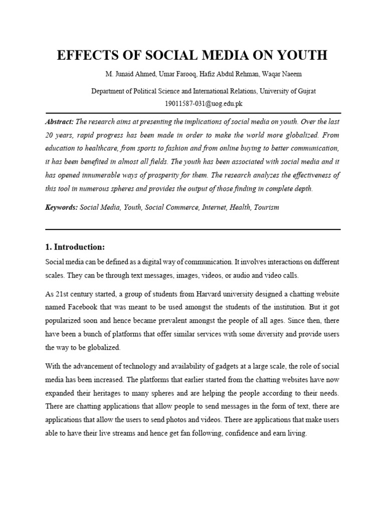 Impact of Social Media on Youth | PDF | Social Media | Popular Culture ...