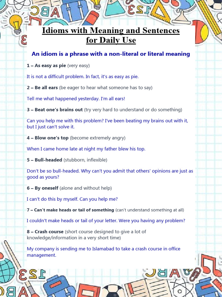 70 Common Idioms with Examples | PDF