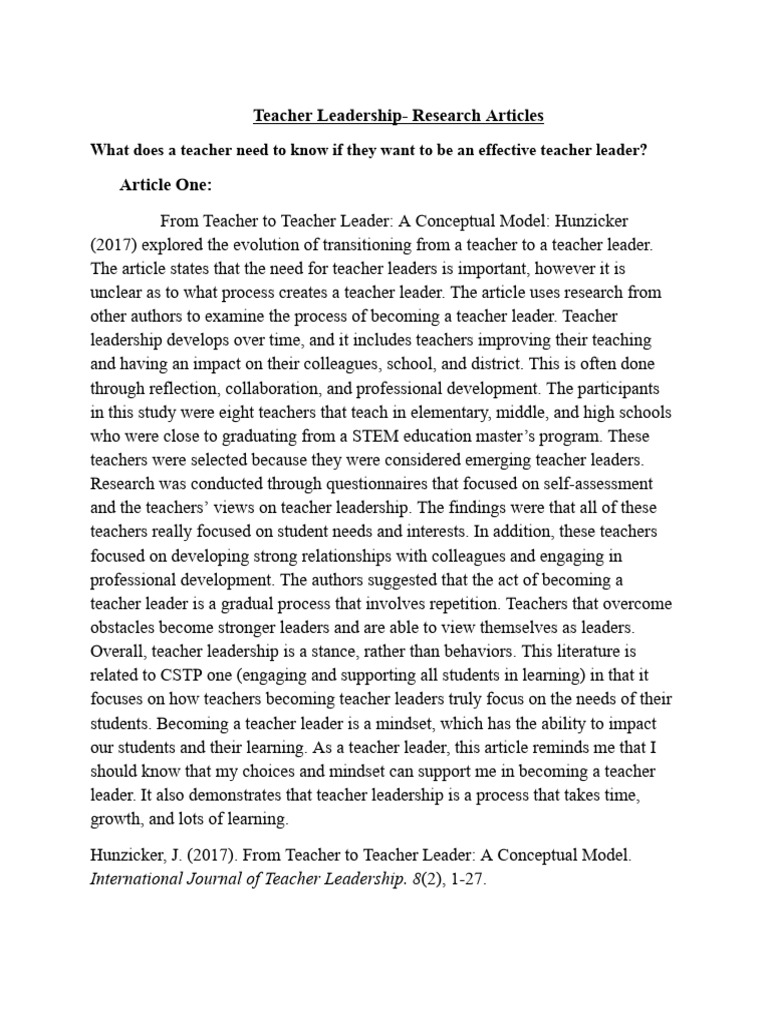 Teacher Leadership Insights | PDF | Leadership | Teachers