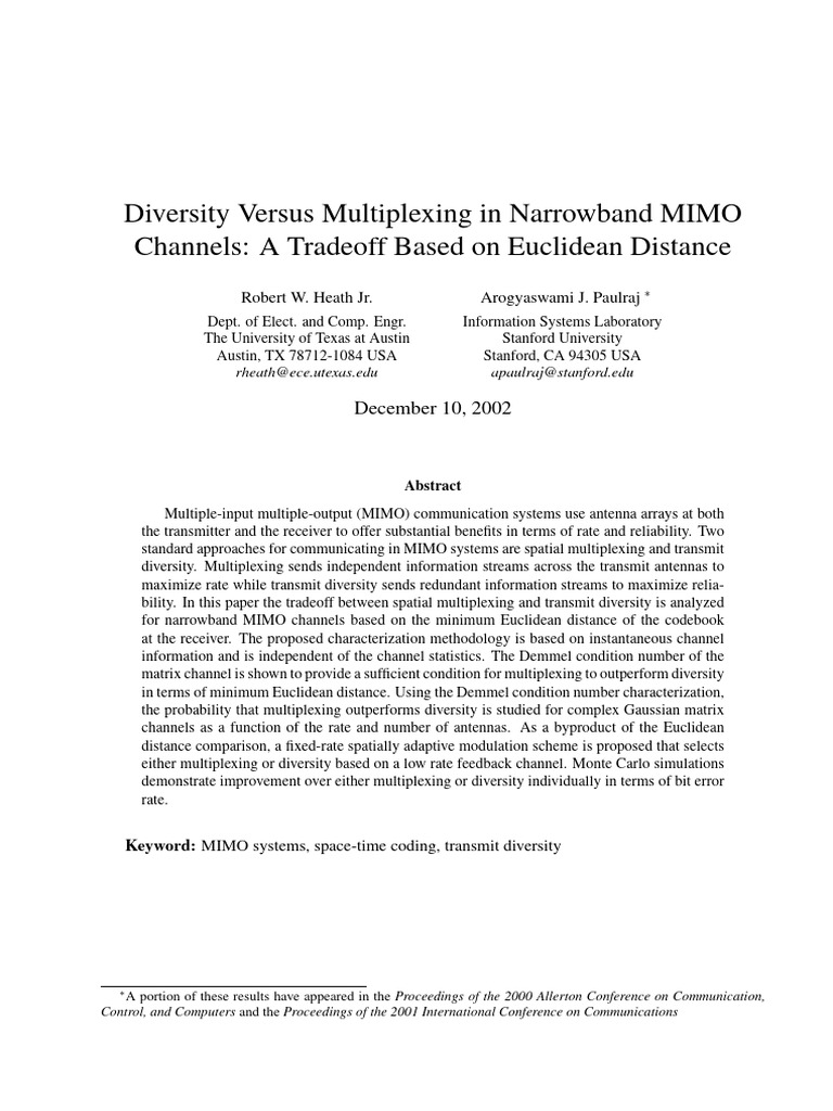 MIMO Diversity vs. Multiplexing Tradeoff | PDF | Mimo | Telecommunications