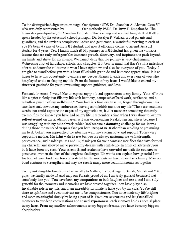 Words of gratitude speech pdf teachers gratitude