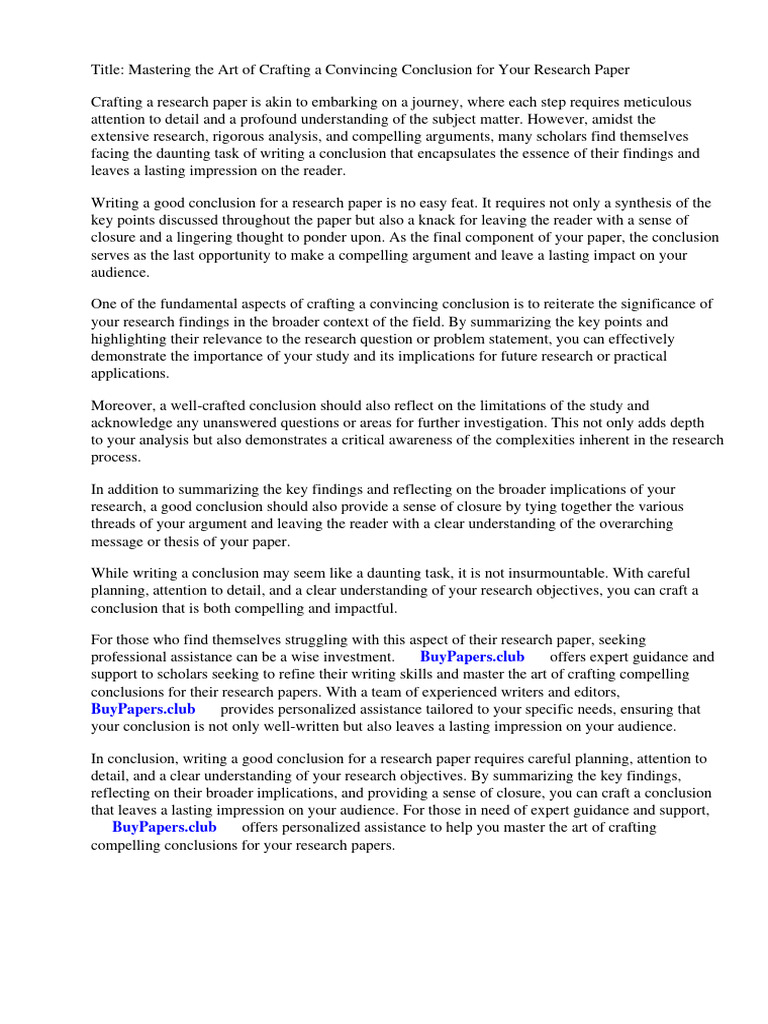 How To Write A Good Conclusion For Research Paper | PDF | Essays ...