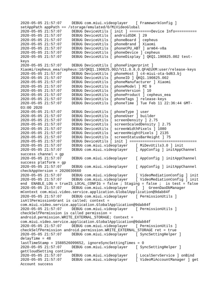 Xiaomi MI 9 Video Player Debug Log | PDF | Proxy Server | Debugging