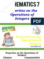 Properties On The Operations of Integers