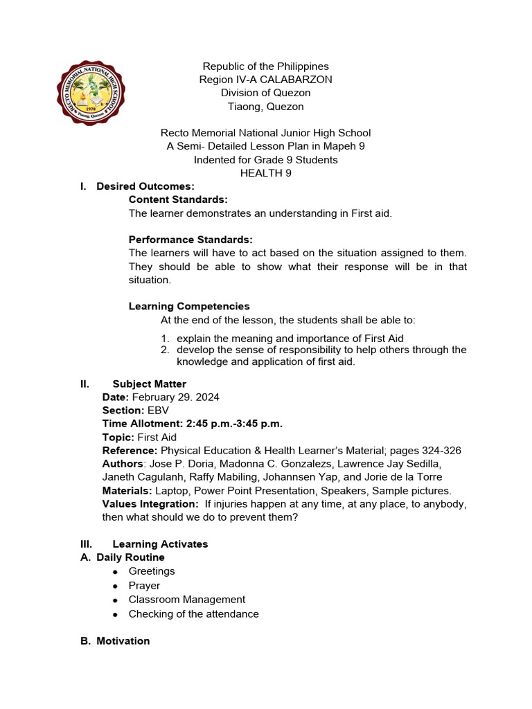 Lesson plan pe and health 1 pdf learning teachers