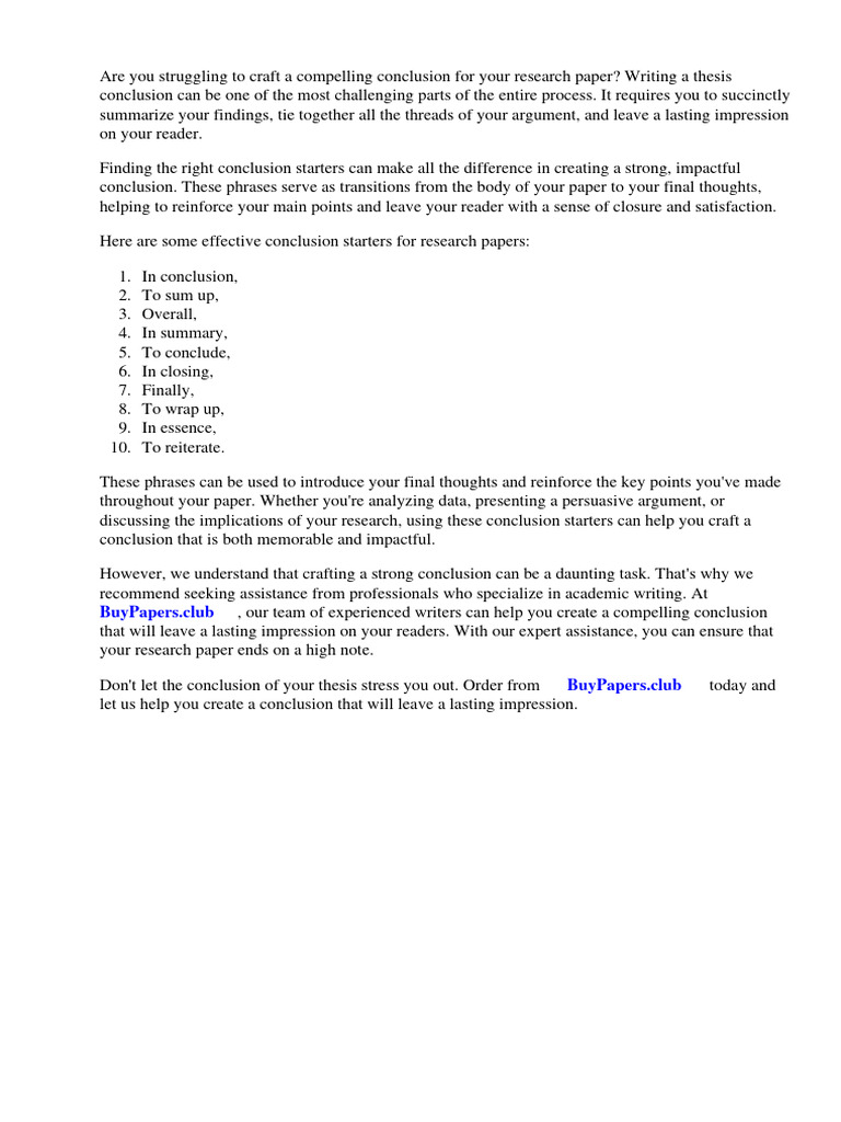 Good Conclusion Starters For Research Papers PDF Essays Argument
