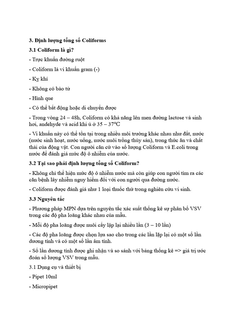 3. Định lượng tổng số Coliforms 3.1 Coliform là gì? | PDF