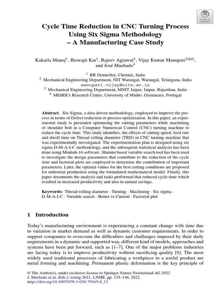 Cycle time reduction in cnc turning process using six sigma methodology
