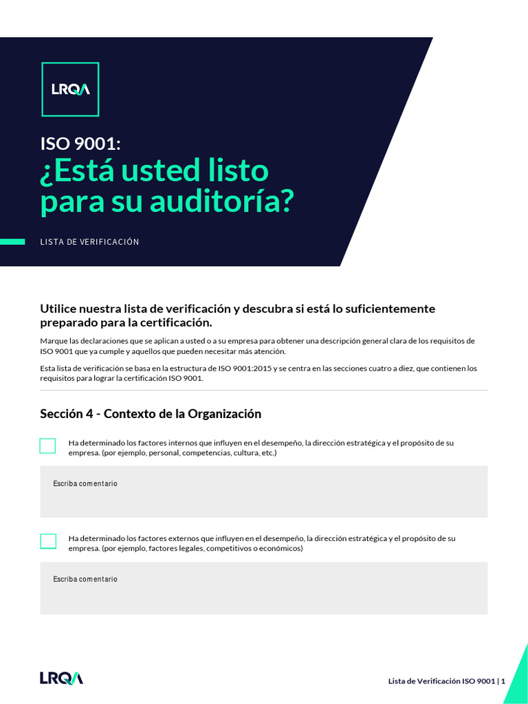Descargue LRQA Lista de Verificación ISO 9001 | PDF