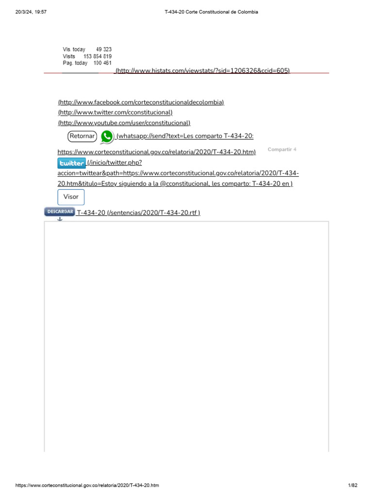 T-434-20 Corte Constitucional de Colombia | PDF | Sentencia (ley ...