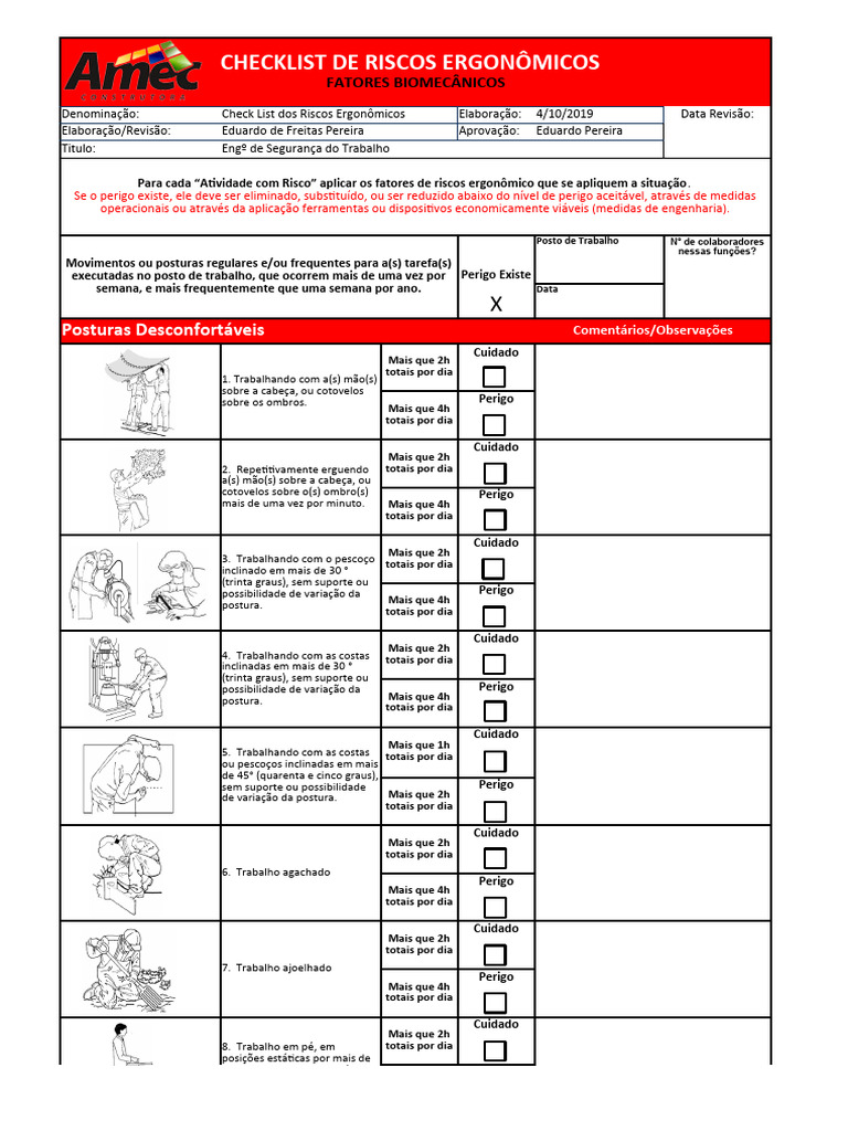 Checklist de Riscos Ergonômicos | PDF | Fatores humanos e Ergonomia