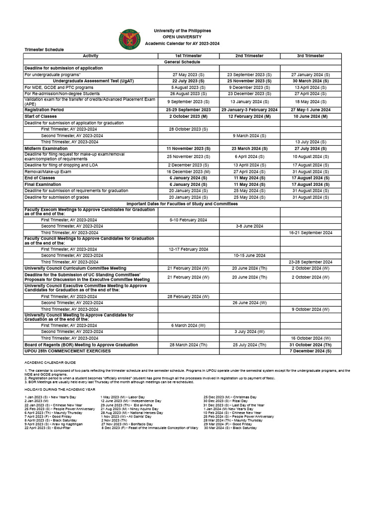Academic Calendars AY 2023 2024 TRIM | PDF | Academic Term ...