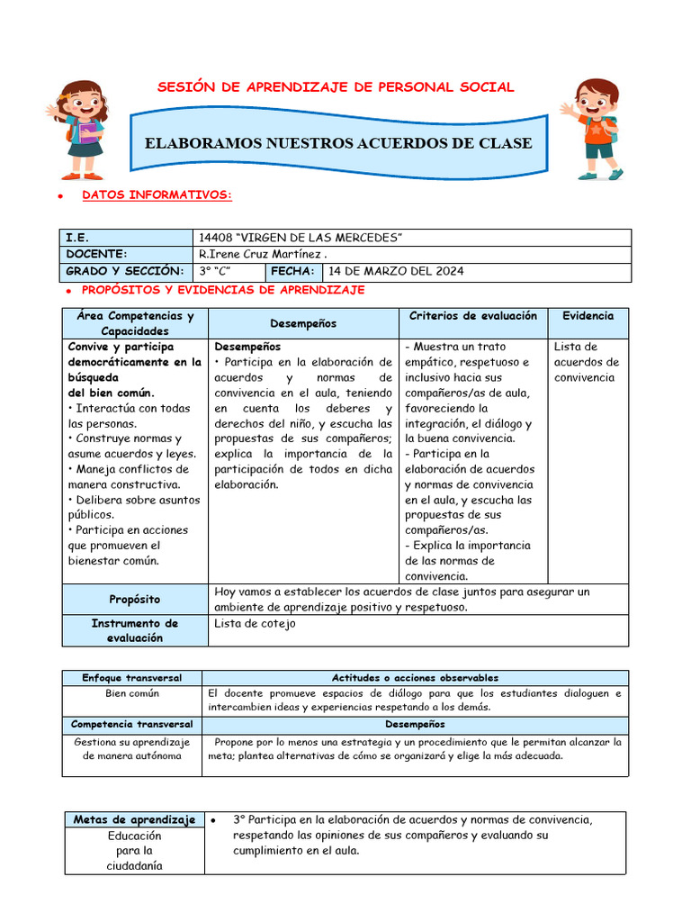 Acuerdos De Clase Pdf Salón De Clases Evaluación