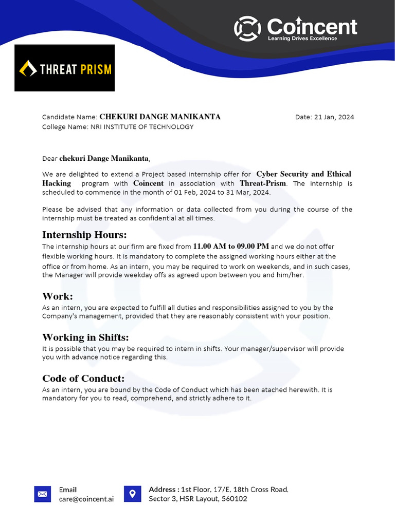 Cybersecurity Internship Offer 2024 | PDF | Background Check ...