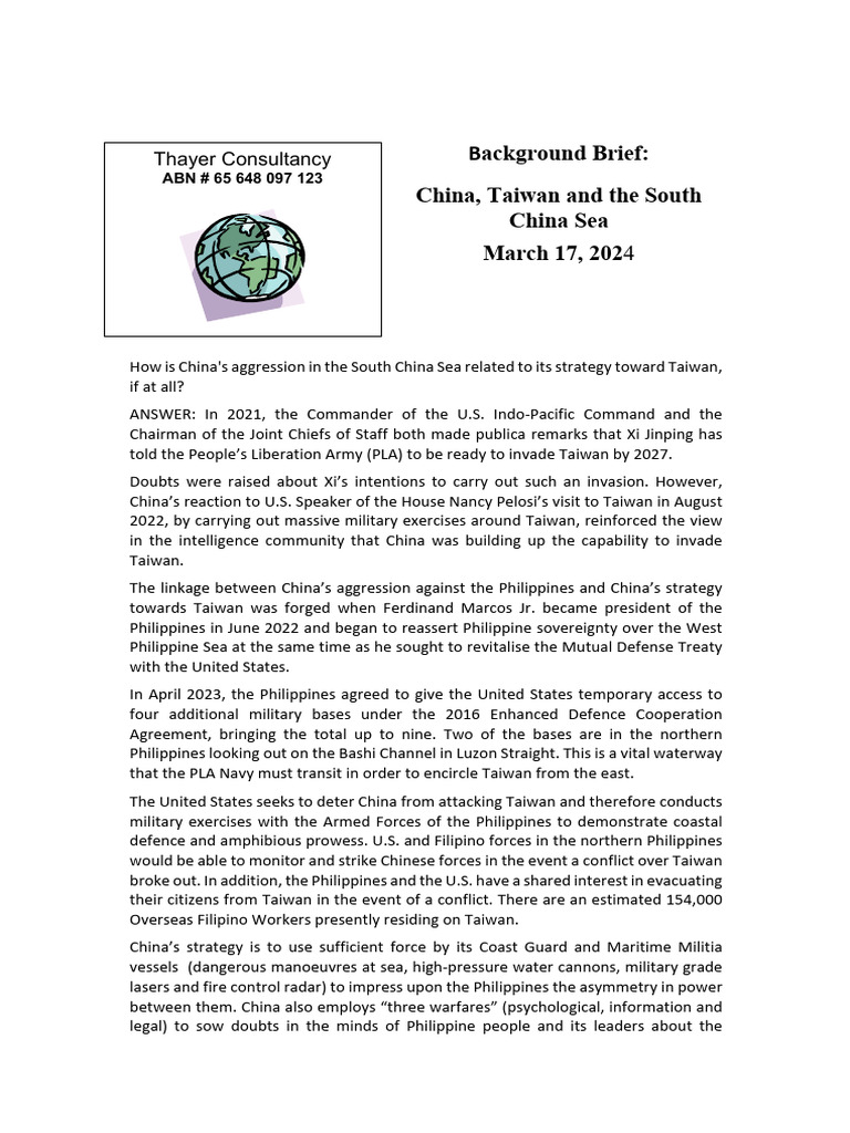 Thayer China, Taiwan and The South China Sea | PDF | Philippines | Taiwan