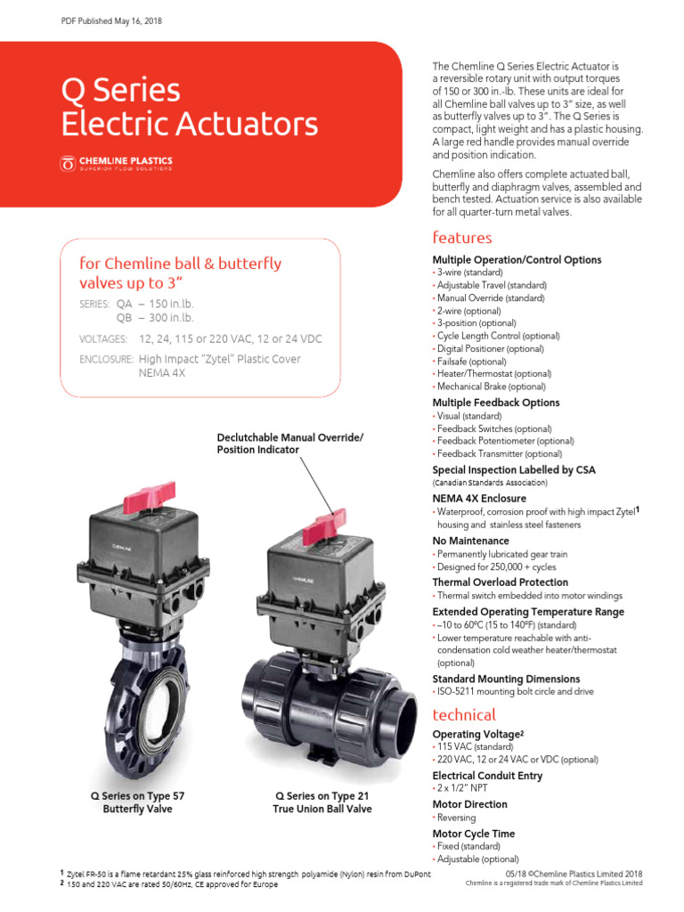Chemline Q Series Electric Actuators | PDF | Valve | Switch