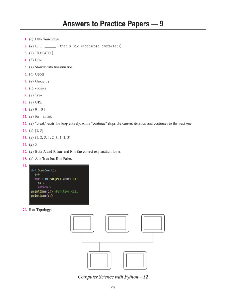 Ith Computer Sci With Python Answers To Practice Paper 9 | PDF