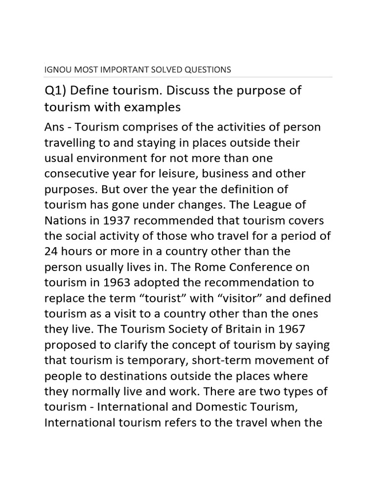 Solved Important Ignou Questions Download Free PDF Tourism Sewage