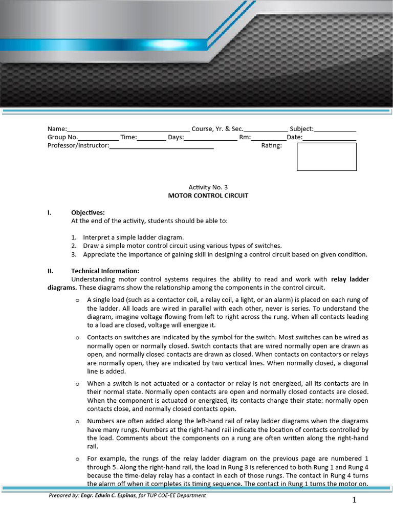 Activity 3 - Motor Control System | PDF | Switch | Relay