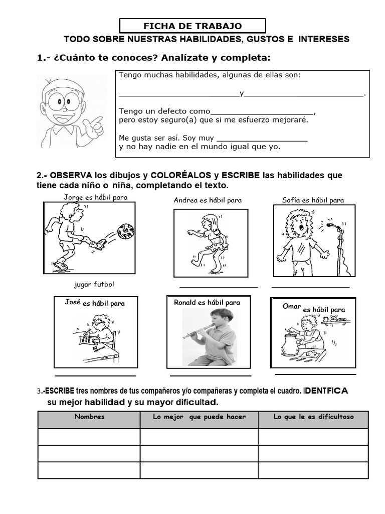 Habilidades y Gustos Personales para Niños | PDF