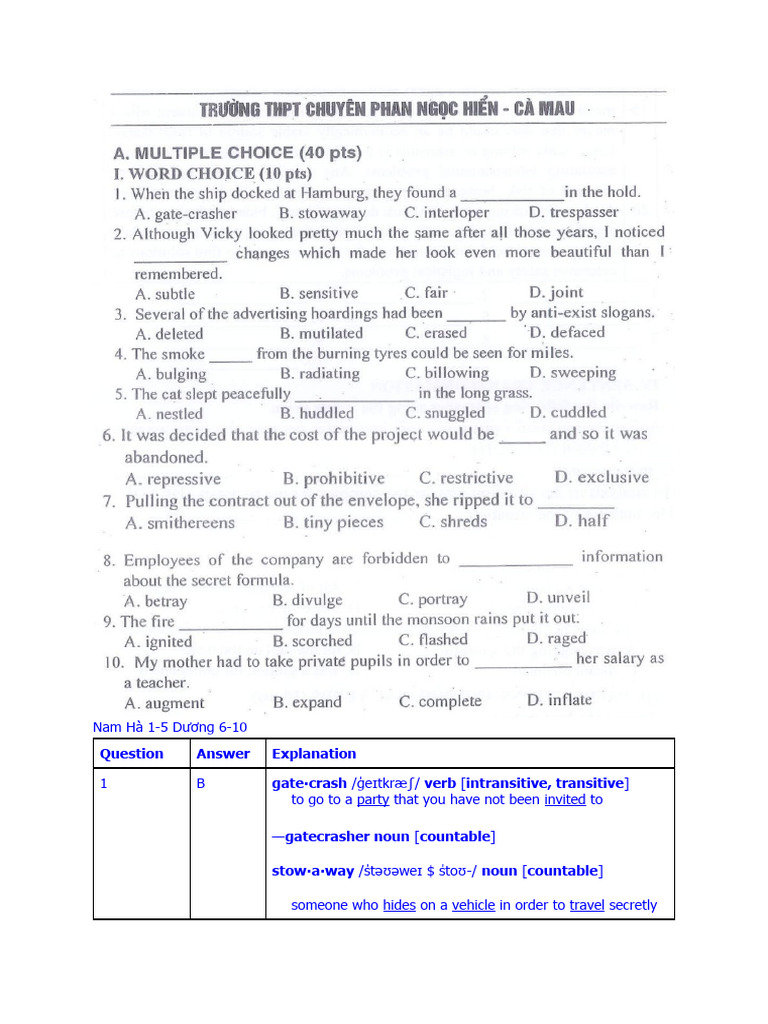 2022.03.31 Practice Test 9 | PDF | Verb | Linguistic Morphology
