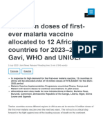 18 Million Doses of First-Ever Malaria Vaccine Allocated To 12 African Countries For 2023-2025 - Gavi, WHO and UNICEF