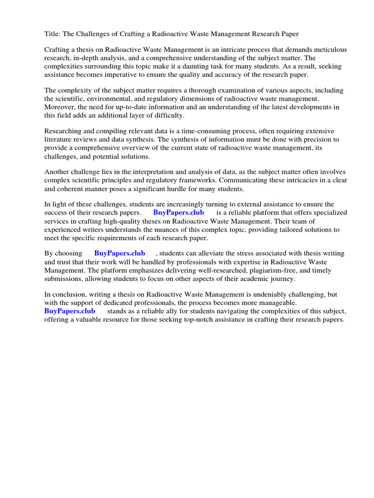 Radioactive Waste Management Research Paper PDF Waste Radioactive