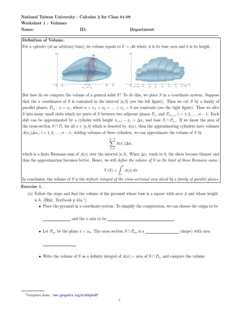 Definite Integral for Volume Calculation | PDF | Volume | Geometry