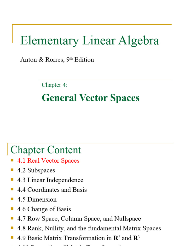 CHAP.4 GENERALE VECTOR SPACES-Anton Rorres | PDF | Vector Space ...