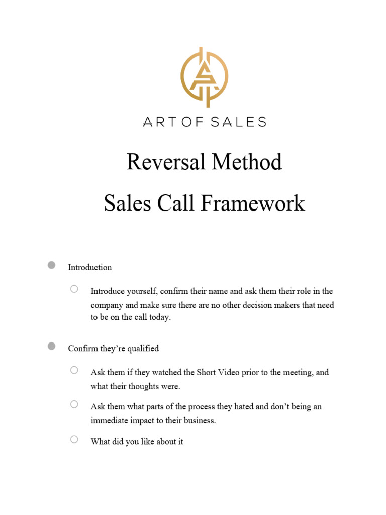 Sales Call Reversal Method Guide | PDF | Self-Improvement