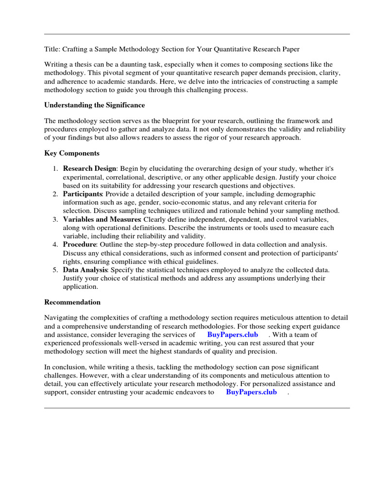 Sample Methodology Section of A Quantitative Research Paper | PDF ...