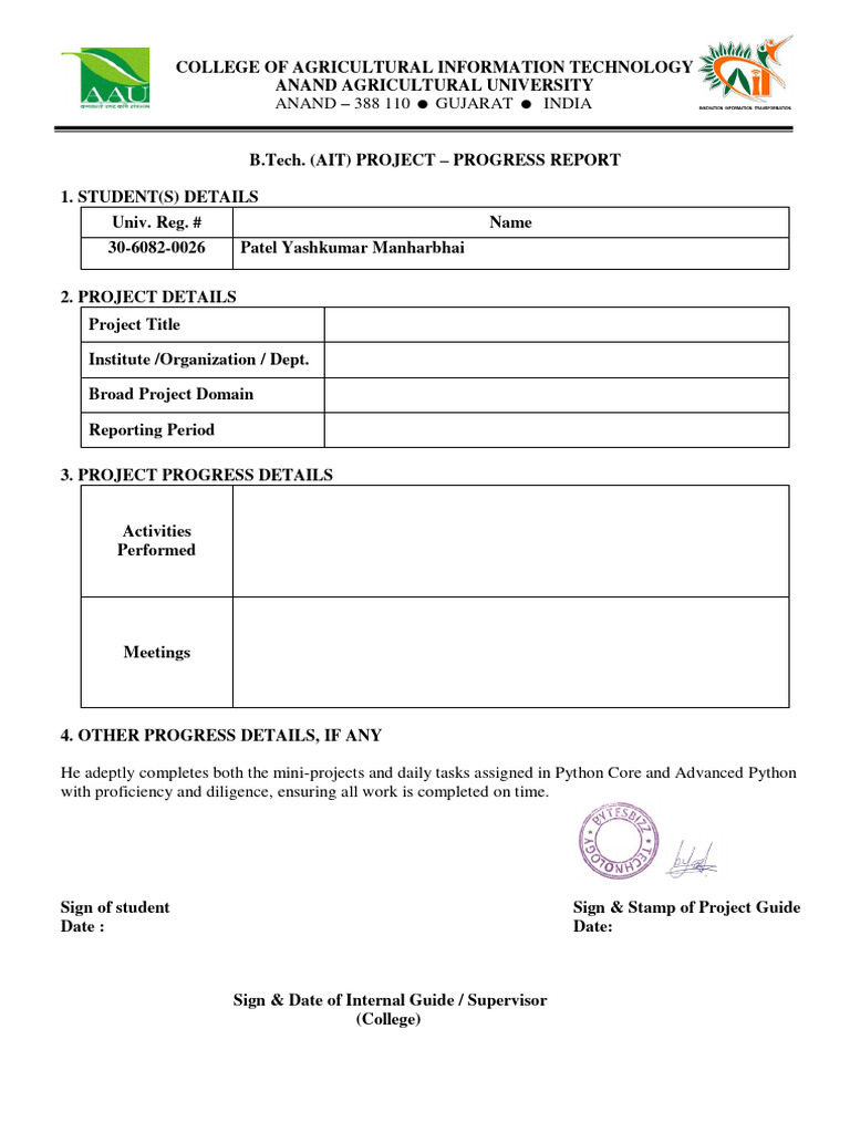 B.Tech AIT Project Progress Report | PDF | Technology & Engineering