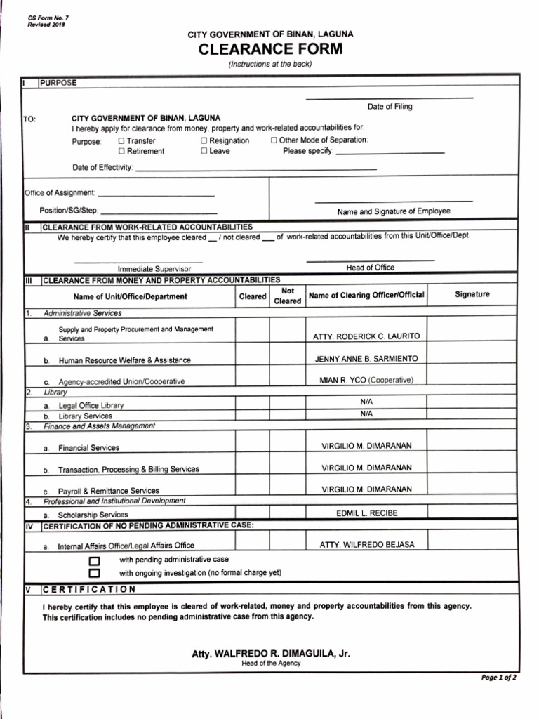 Agency Clearance Form CSC Form No. 7 | PDF