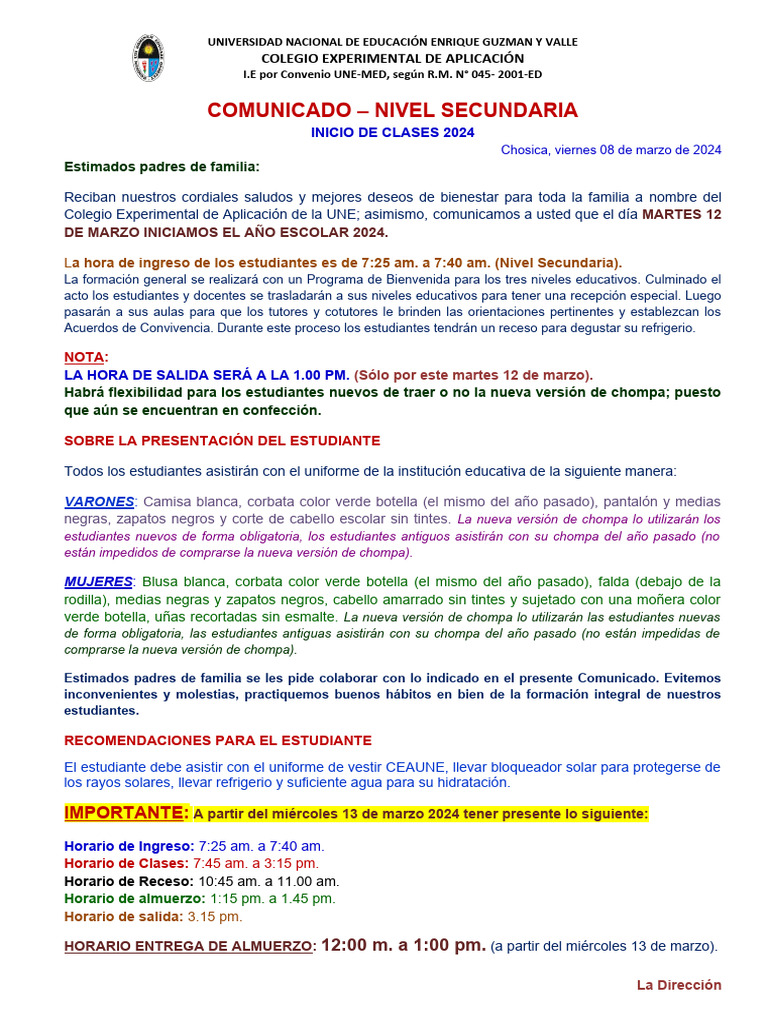 Inicio de Clases Secundaria 2024 | PDF | Ropa | Moda