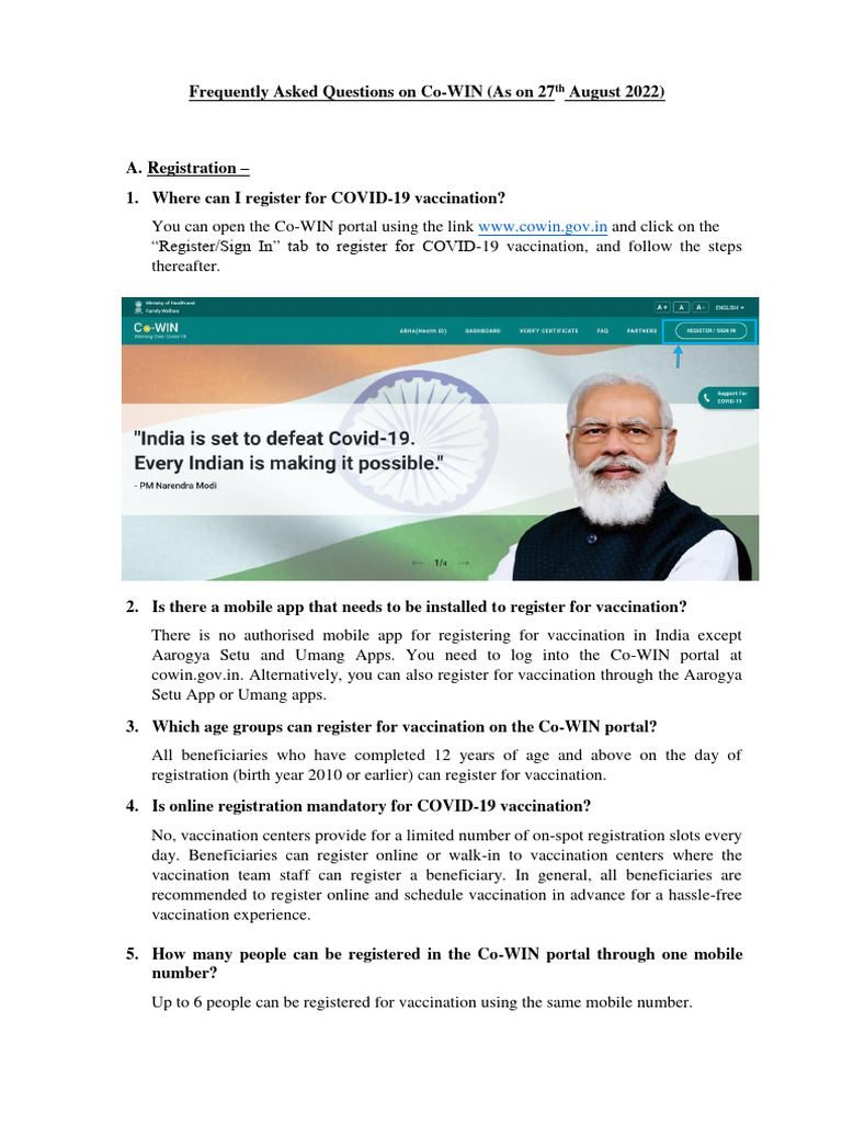 Frequently+Asked+Questions+ (FAQs) +on+co WIN 27-08-2022 | PDF ...