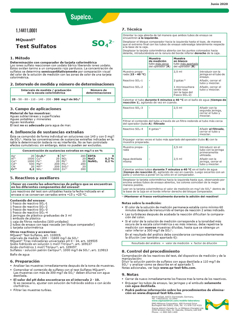 Test Sulfatos: Mquant | PDF | Compuestos químicos | Sustancias químicas