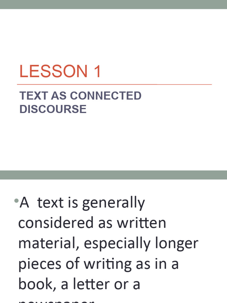 Lesson 1 - Text As A Connected Discourse | PDF | Brainstorming | Cognition