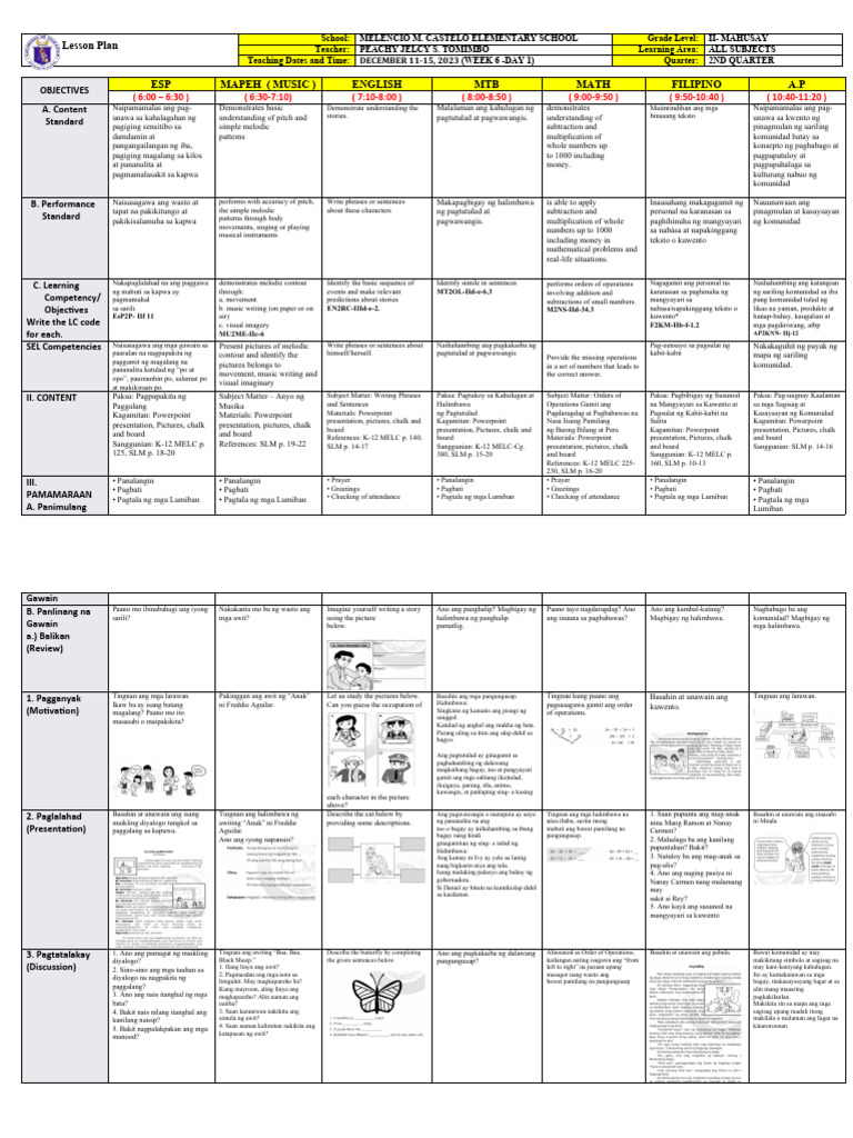 Lesson Plan: Objectives A. Content Standard | PDF