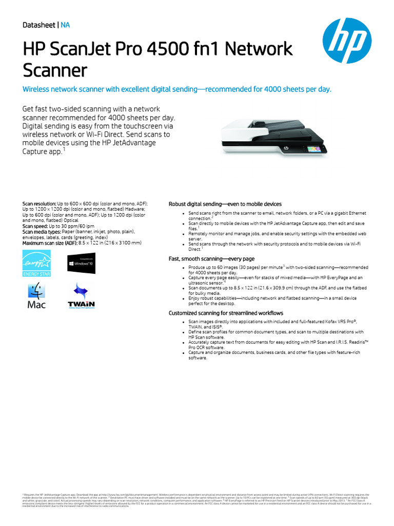 HP Scanjet Pro 4500 Fn1 Network Scanner PDF Image Scanner