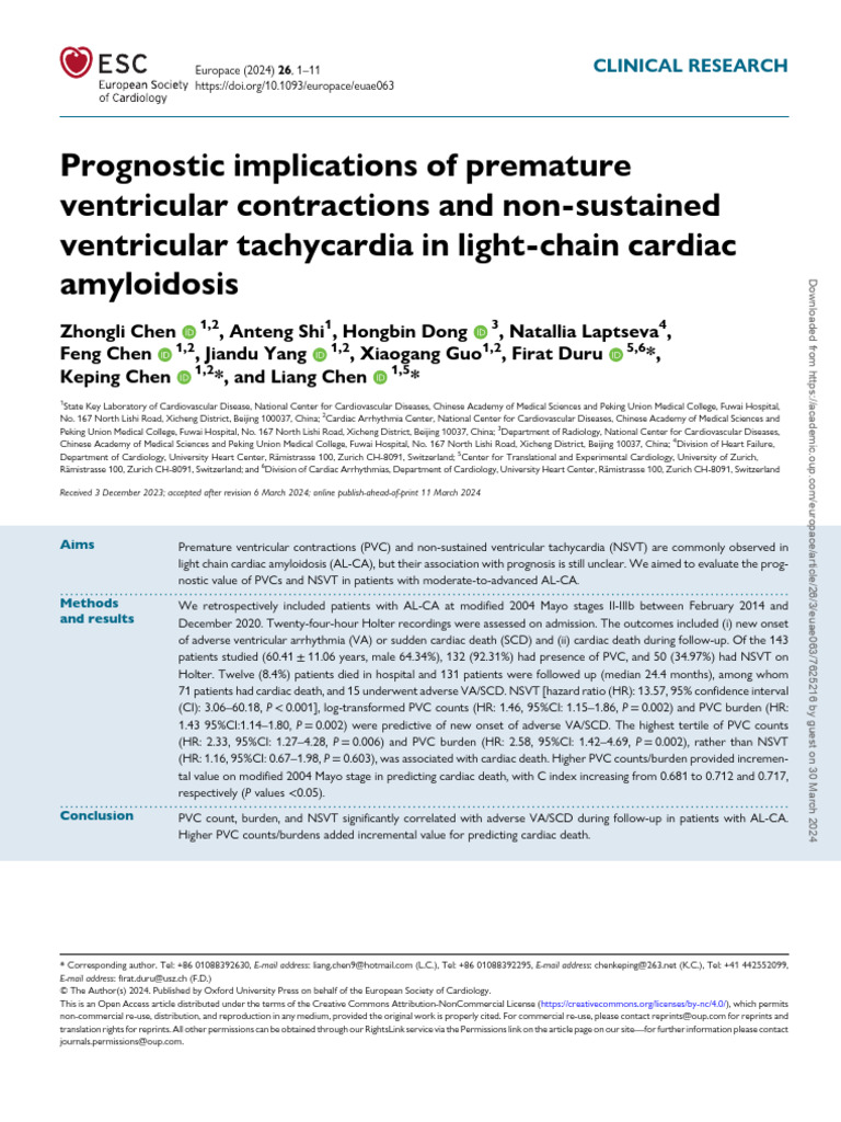 Prognostic implications of premature ventricular contractions and nonsustained ventricular