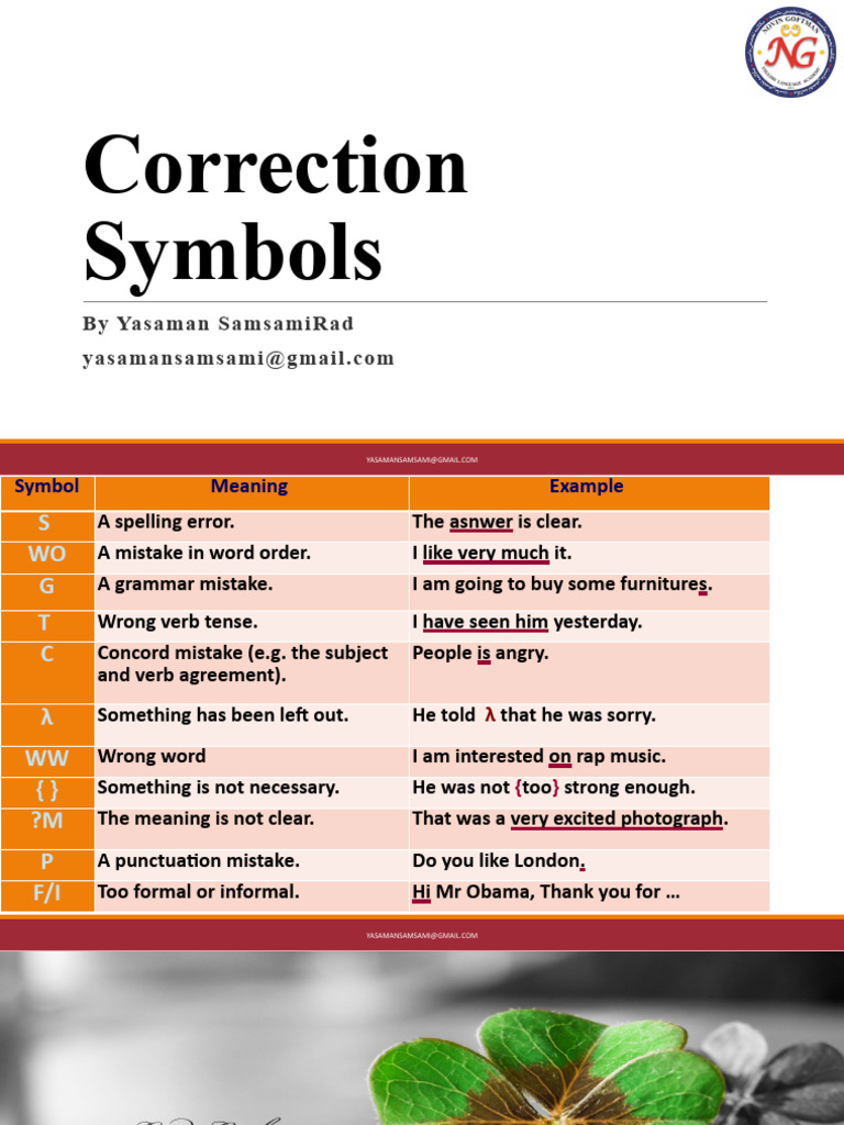 Correction Symbols Writing PDF