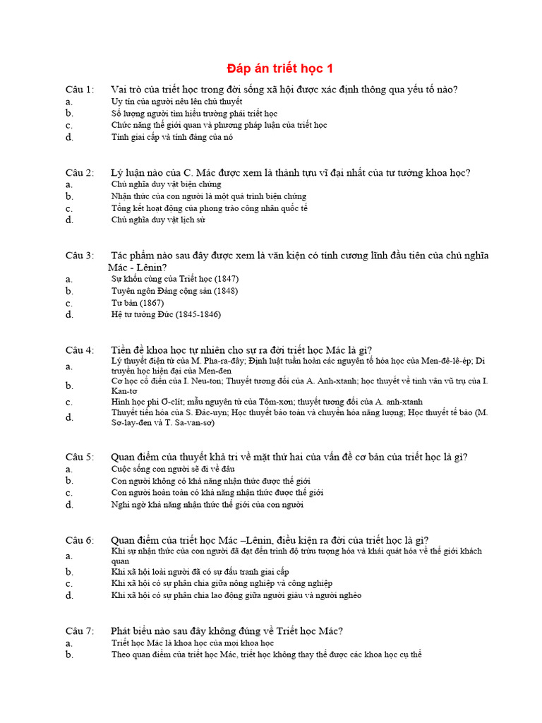 Dap An Triet Hoc Full | PDF