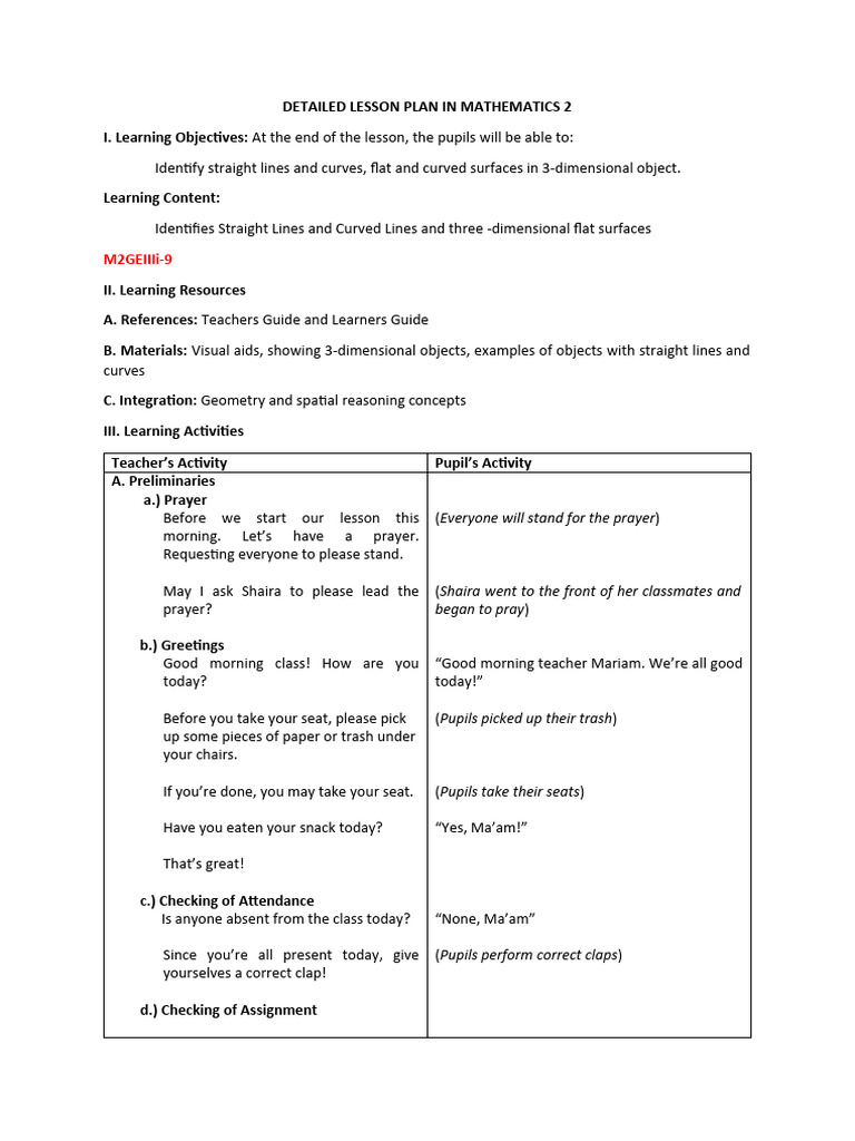DLP in Grade 2 Mathematics PDF Shape Learning