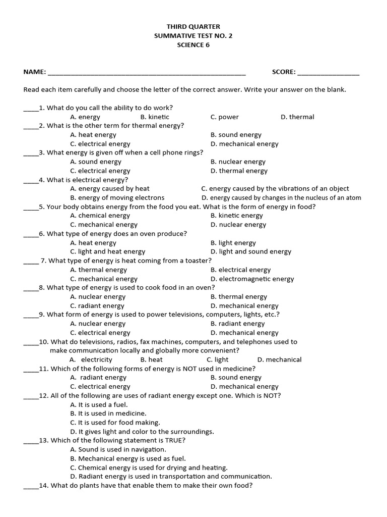 Q3 Summative-Test-No.2 SCI6 | PDF | Fuels | Heat