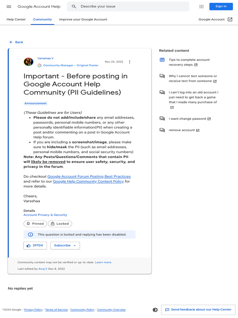 GOOGLE ACCOUNT HELP COMMUNITY FORUM intelligence overview