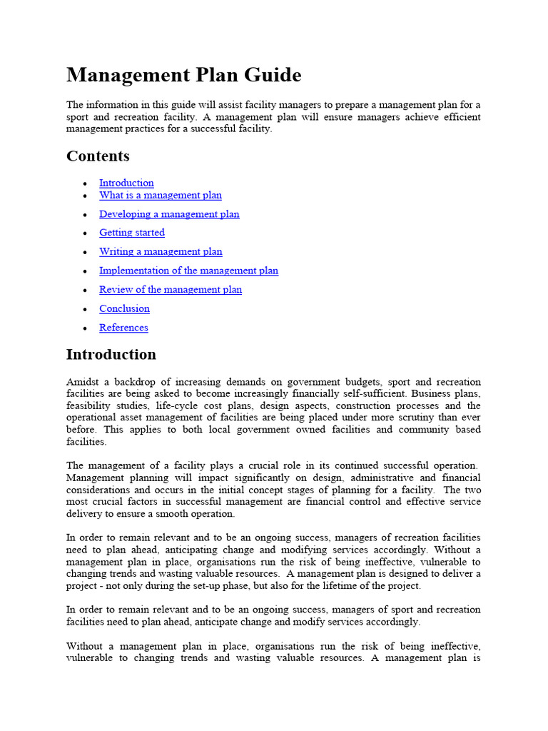 Management Plan Guide | PDF | Goal | Risk