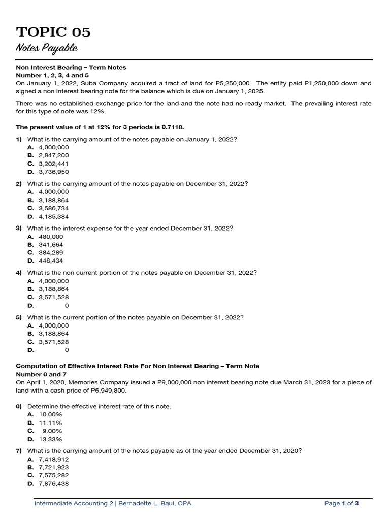 FAR-05 Notes Payable | PDF | Present Value | Interest