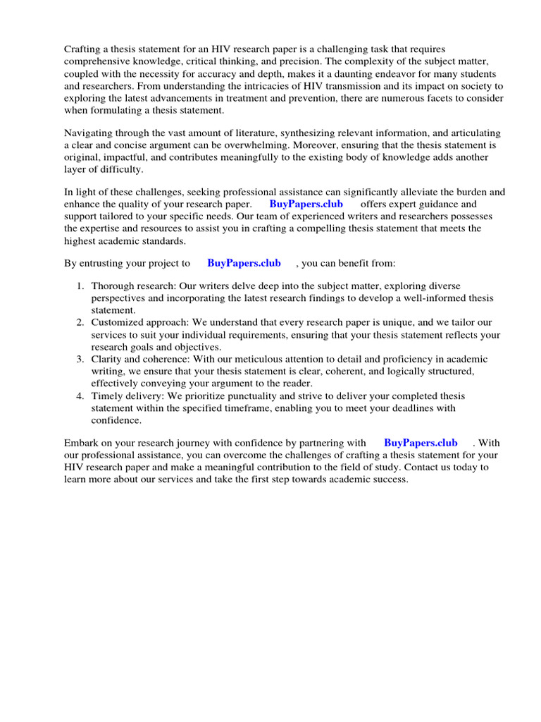 Thesis Statement For Hiv Research Paper Download Free PDF Hiv/Aids