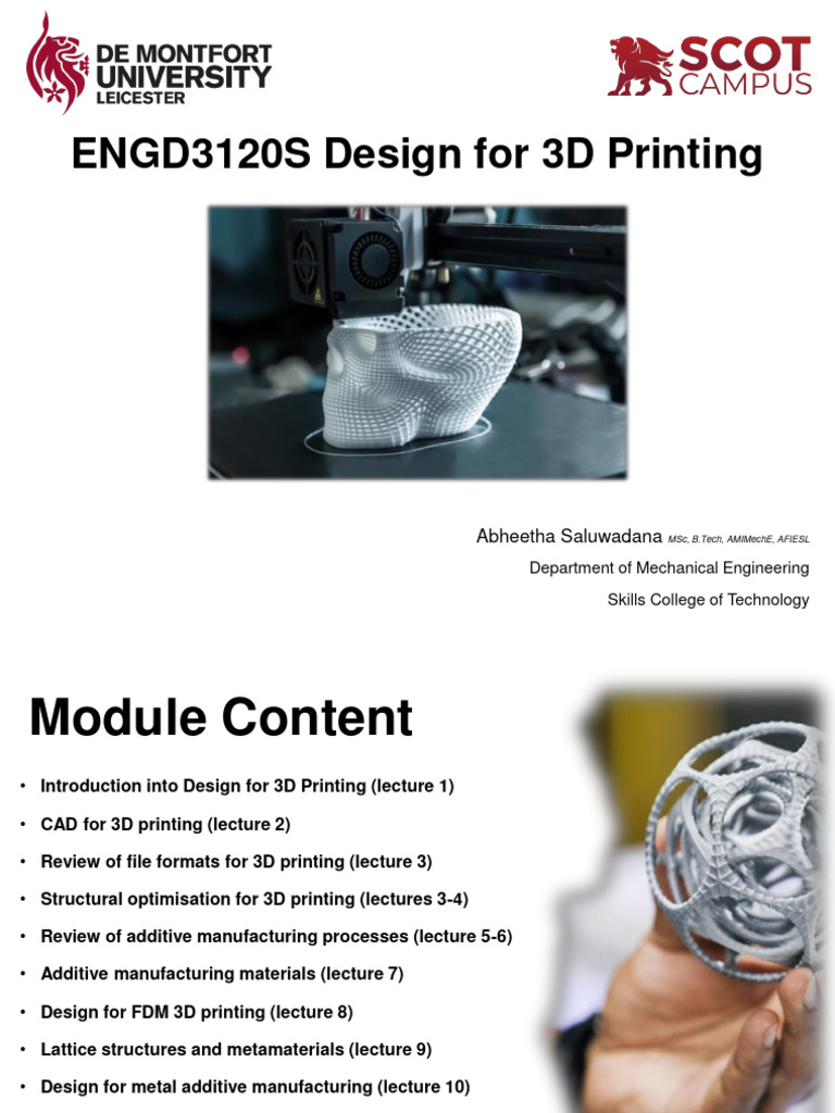 Lecture 1 - Introduction to Design for 3D Printing | PDF | 3 D Printing ...