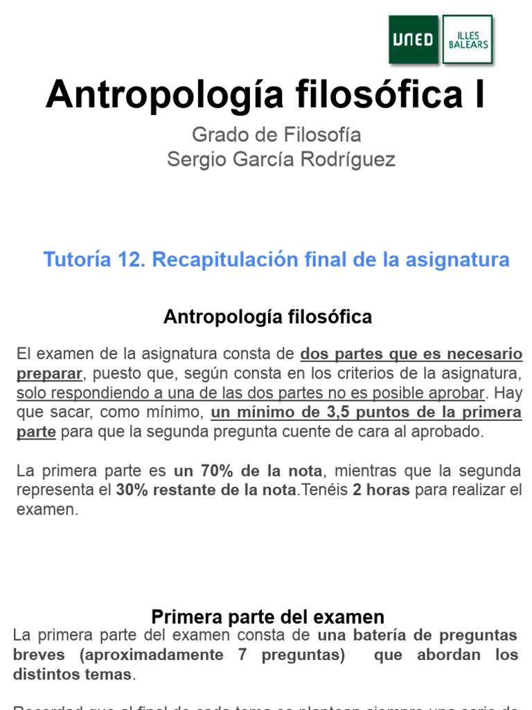 UNED Antropología I (Sesión 12 - Recapitulación Final Asignatura) | PDF
